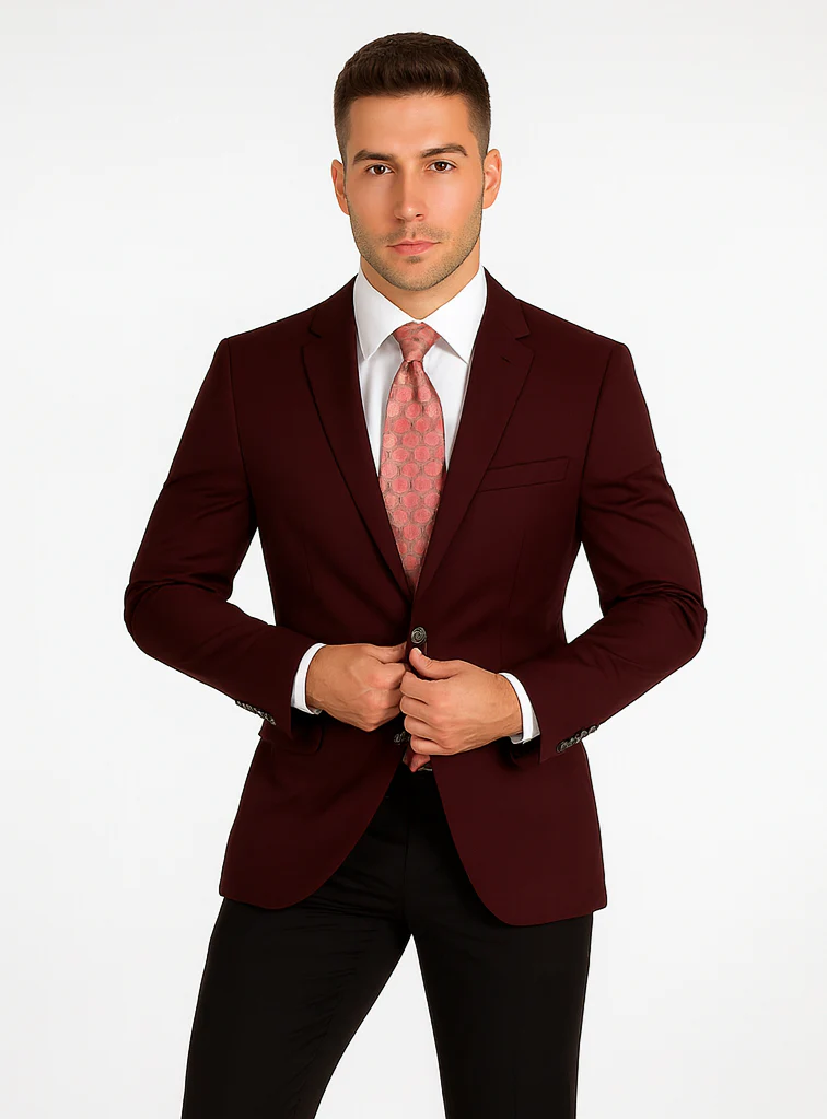 Mens Classic Wool Feel Blazer Sports Coat in Burgundy - Image 8