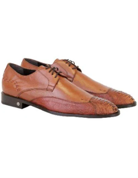 Men's Cognac Full Leather Lining Vestigium Genuine Ostrich Leg Derby Shoes Mens Ostrich Skin Shoes - Image 10