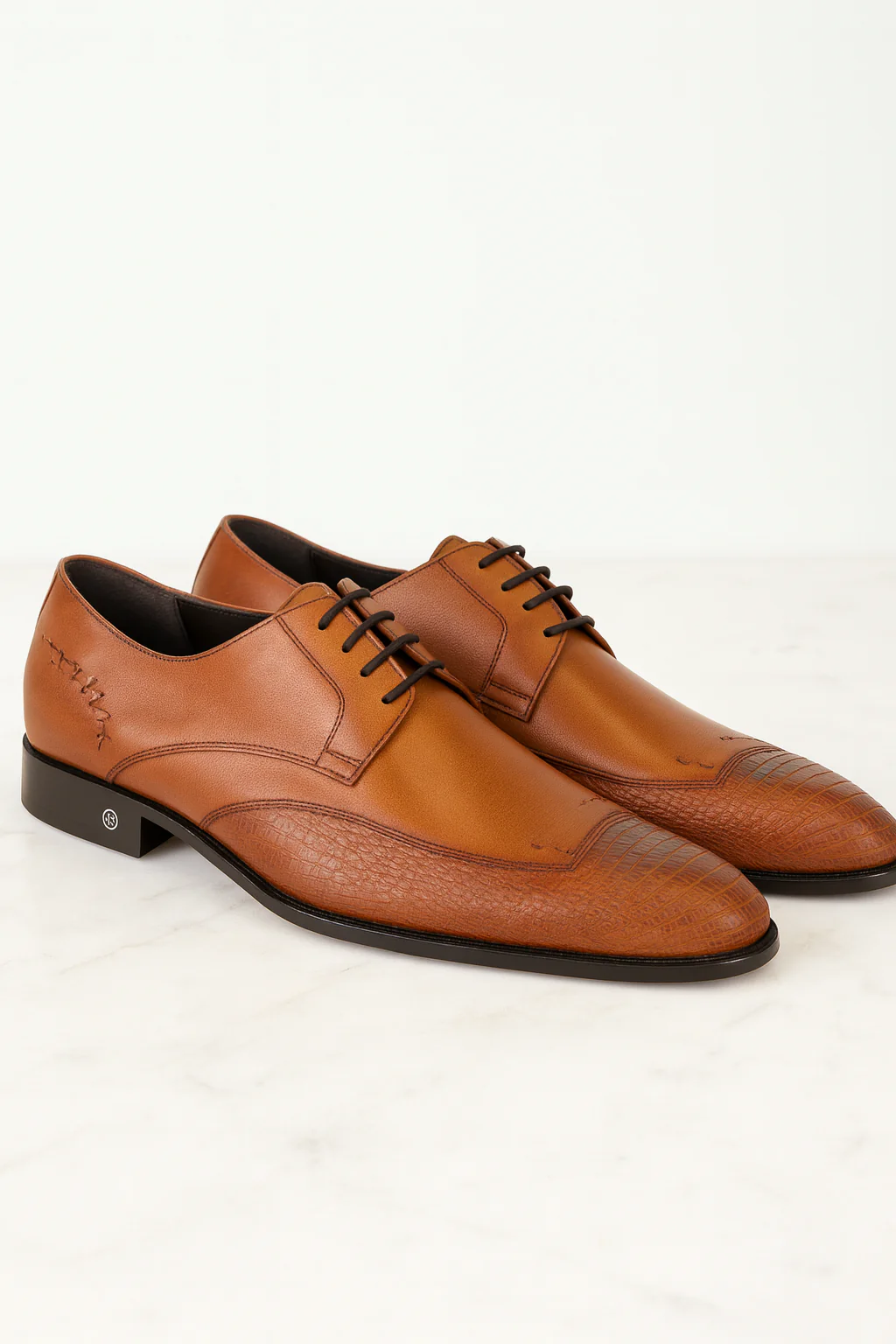 Men's Cognac Full Leather Lining Vestigium Genuine Ostrich Leg Derby Shoes Mens Ostrich Skin Shoes - Image 2