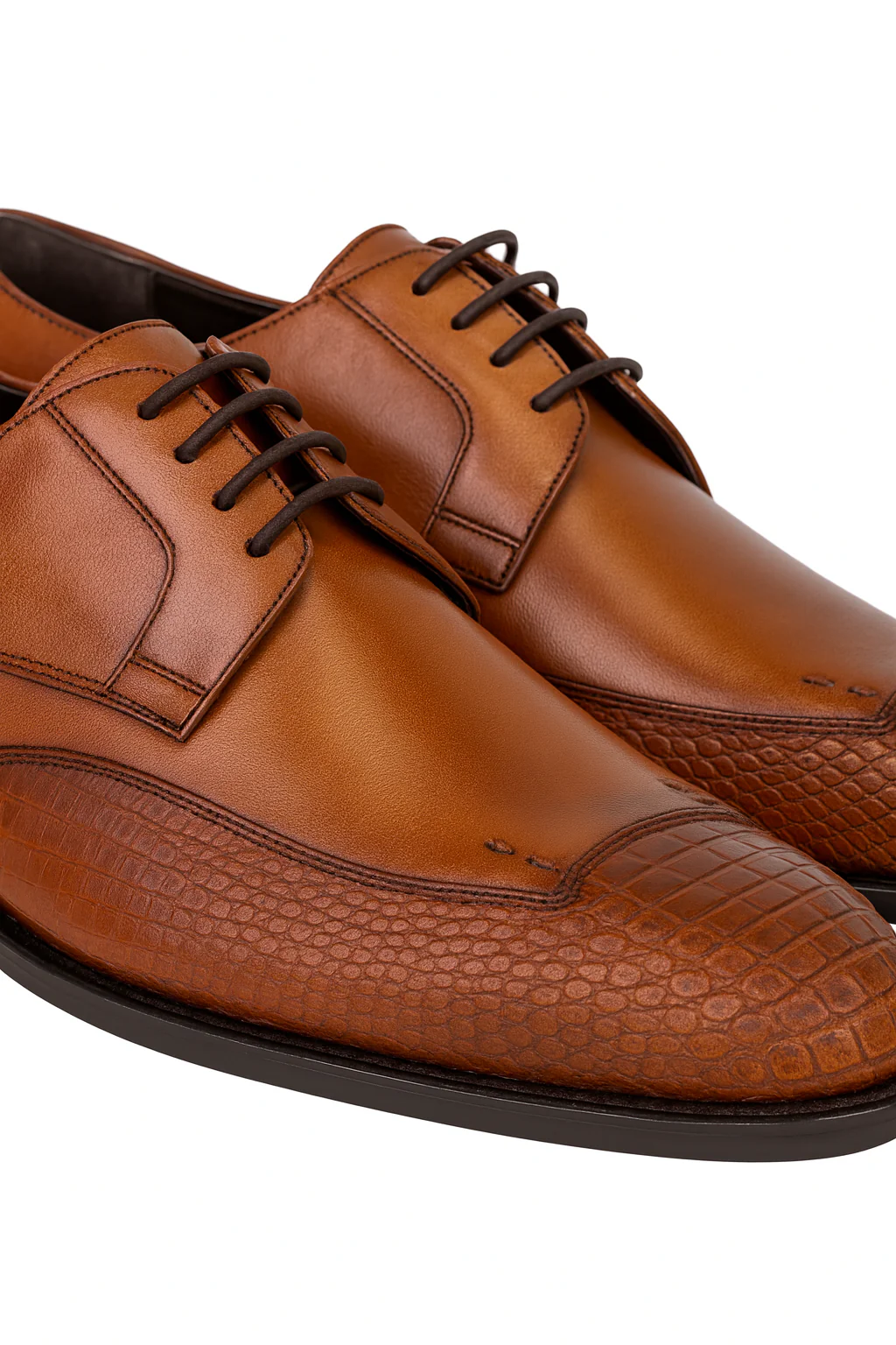 Men's Cognac Full Leather Lining Vestigium Genuine Ostrich Leg Derby Shoes Mens Ostrich Skin Shoes - Image 4