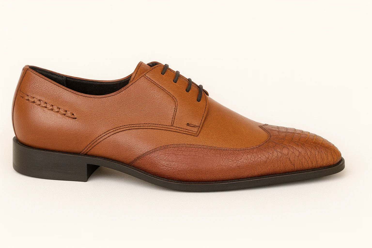 Men's Cognac Full Leather Lining Vestigium Genuine Ostrich Leg Derby Shoes Mens Ostrich Skin Shoes - Image 6