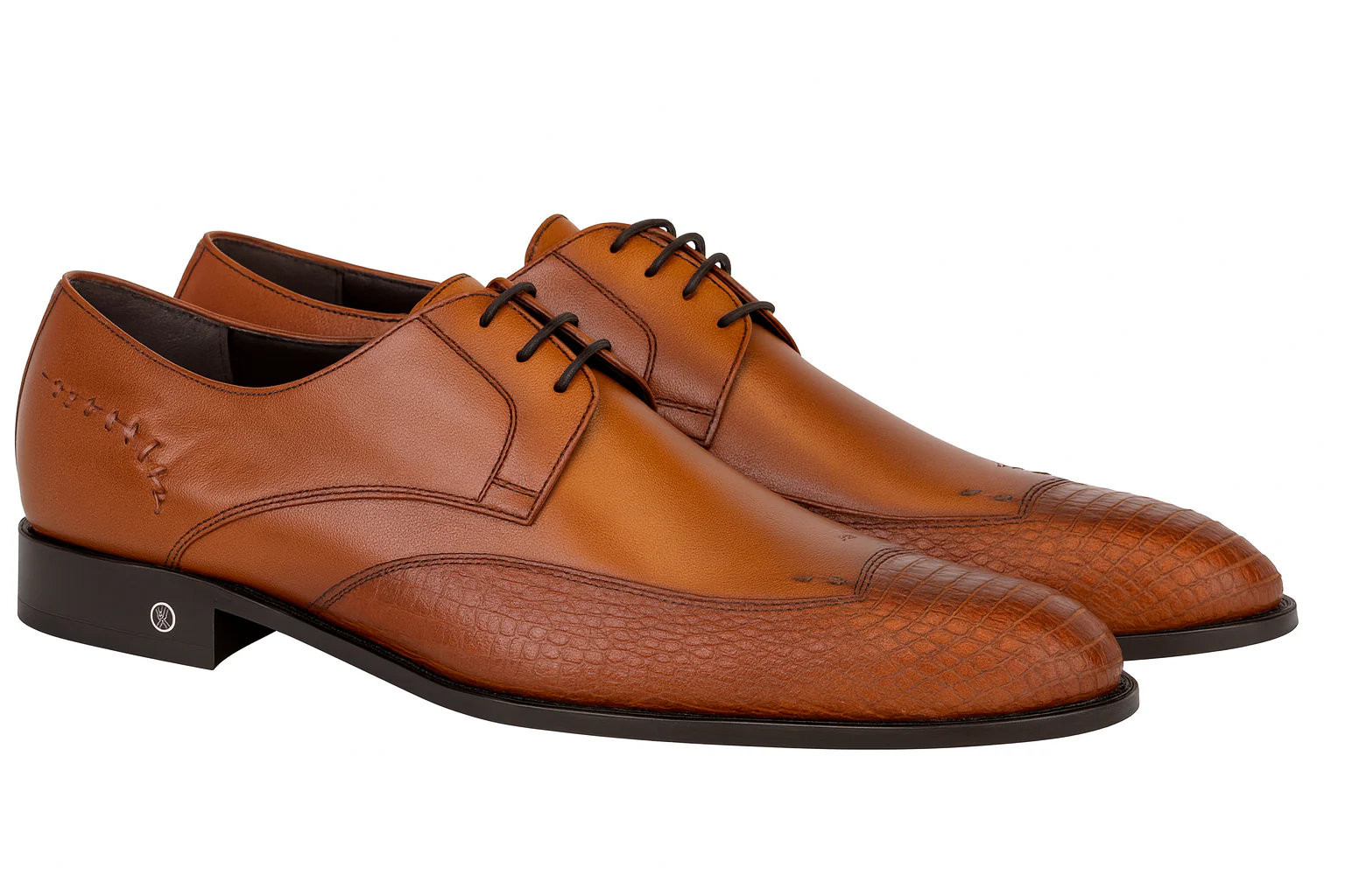 Men's Cognac Full Leather Lining Vestigium Genuine Ostrich Leg Derby Shoes Mens Ostrich Skin Shoes - Image 7