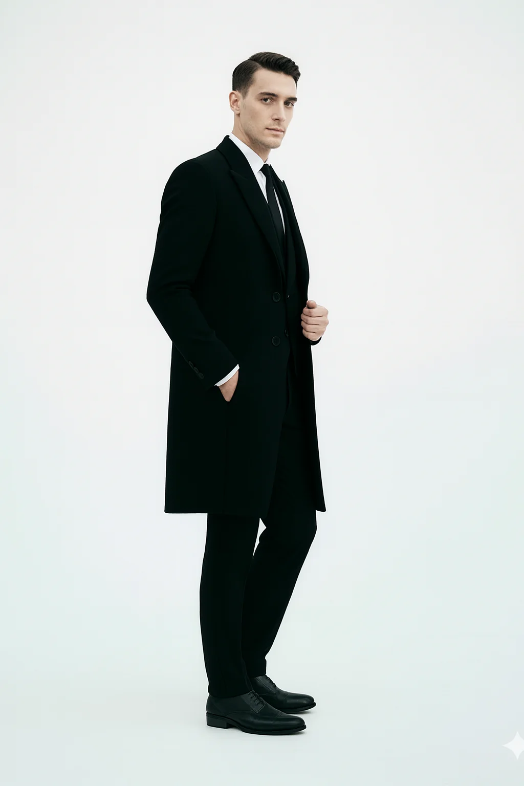 Mens Costume Thomas Shelby Black Vested Suit & Black Overcoat - Image 9