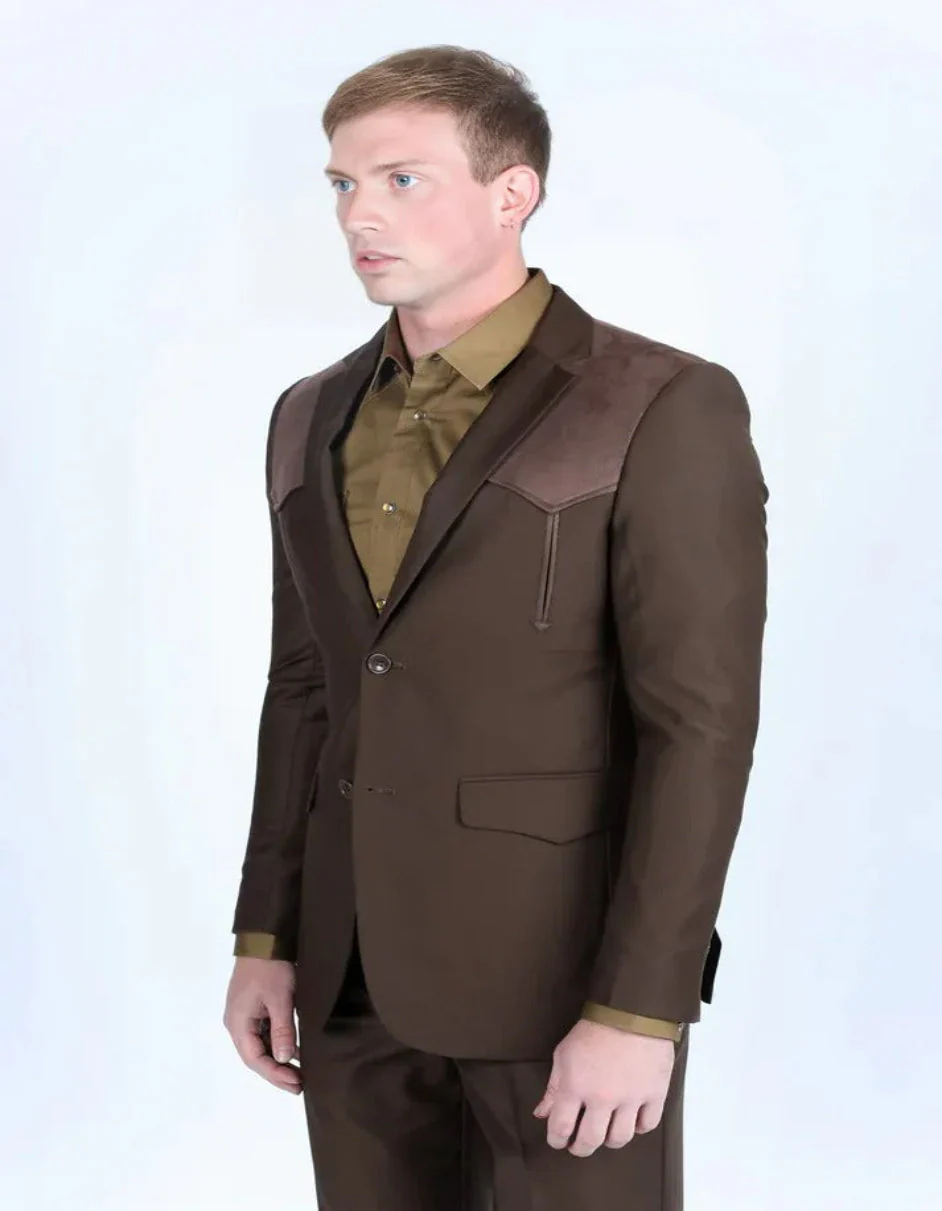 Men's Dark Brown Western Suit Sport Coat with Suede Yokes and Elbow Patches - Image 2
