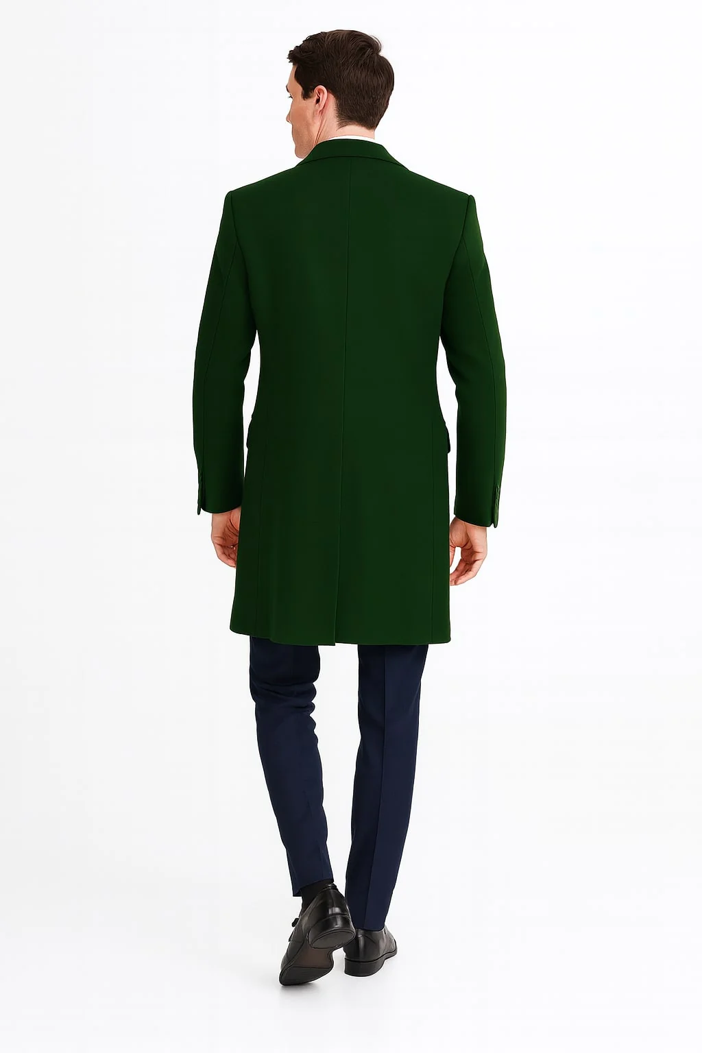 Mens Dark Green Wool Overcoat – Classic Long Coat for Formal and Casual Style - Image 2