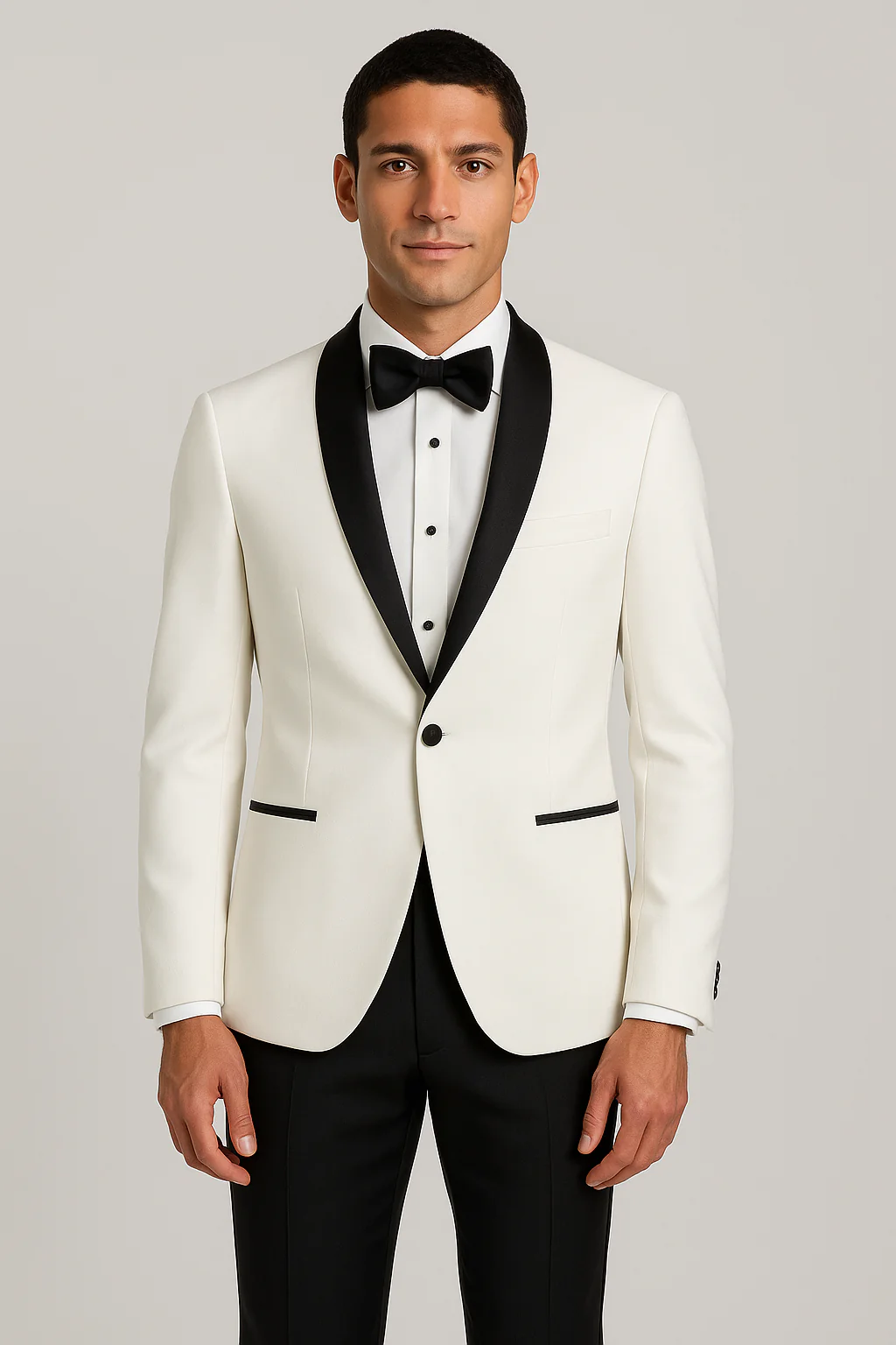 Mens Designer Ivory & Black Traditional Shawl Dinner Jacket - Image 4