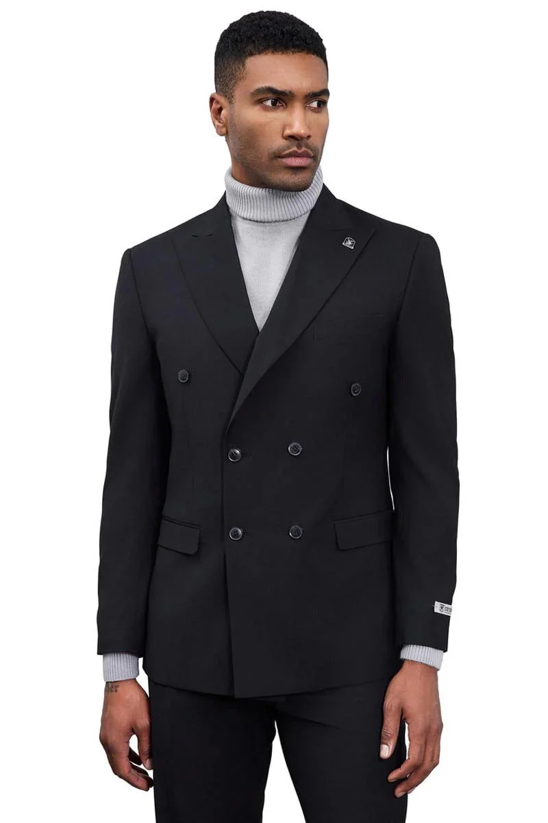 Men's Designer Stacy Adams Classic Double Breasted Suit In Black - Image 2