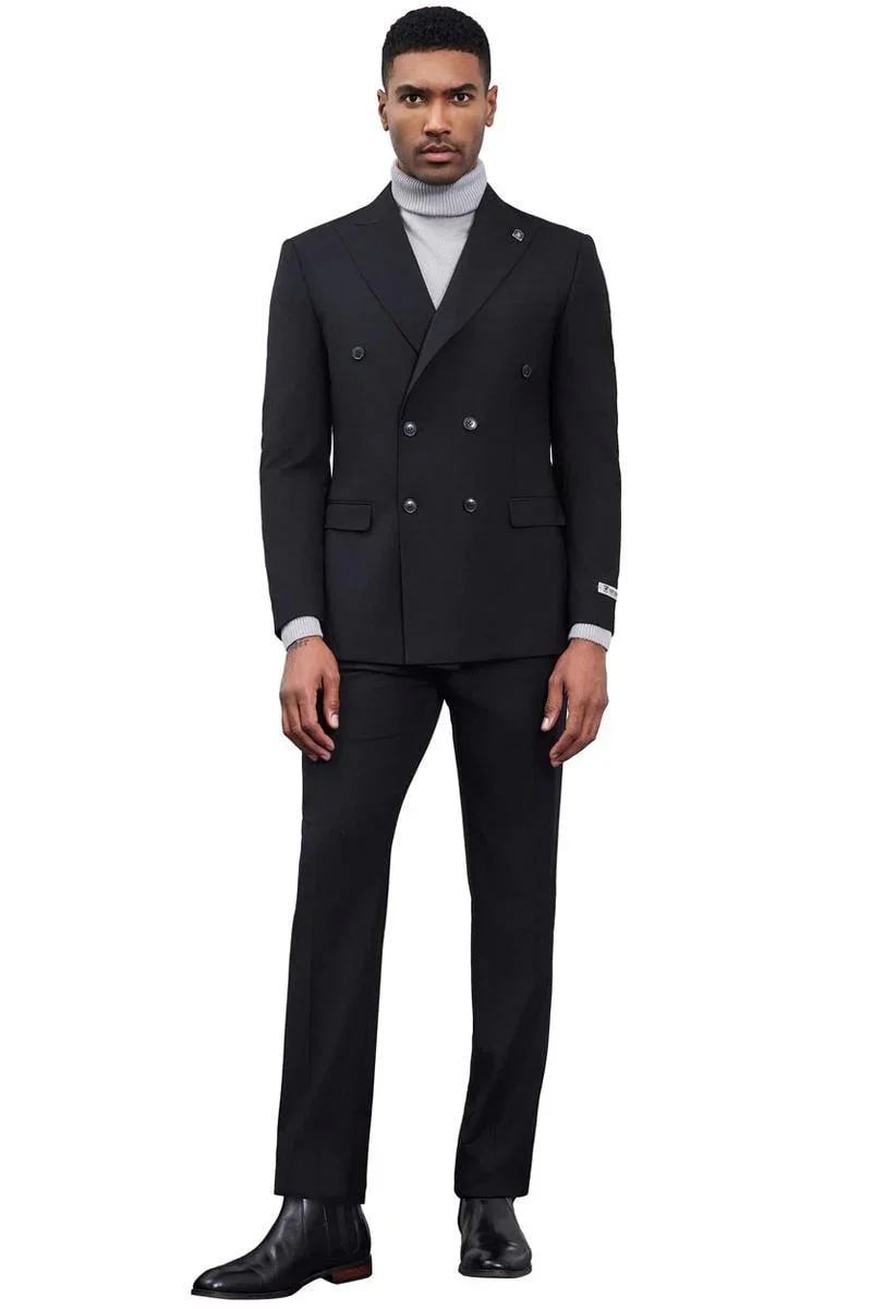 Men's Designer Stacy Adams Classic Double Breasted Suit In Black - Image 3
