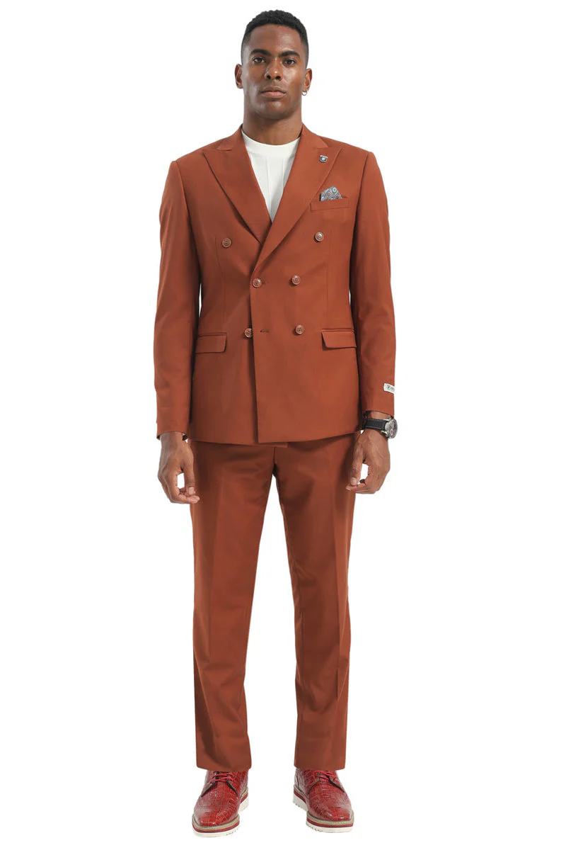 Men's Designer Stacy Adams Classic Double Breasted Suit in Brown Rust - Image 5