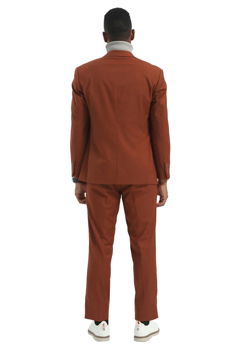 Men's Designer Stacy Adams Classic Double Breasted Suit in Brown Rust - Image 6