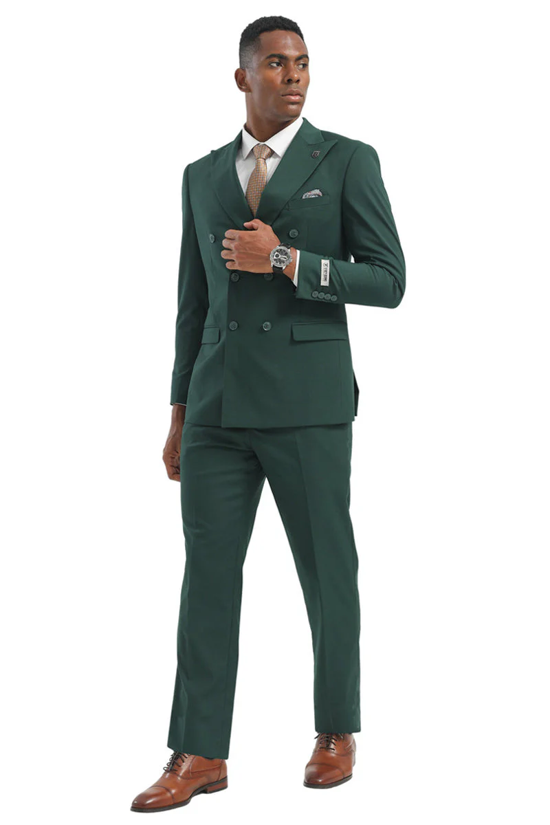 Men's Designer Stacy Adams Classic Double Breasted Suit in Hunter Green - Image 6