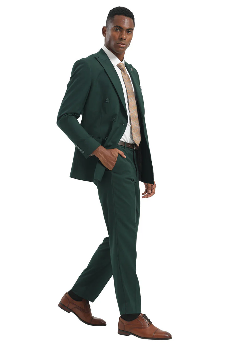 Men's Designer Stacy Adams Classic Double Breasted Suit in Hunter Green - Image 7