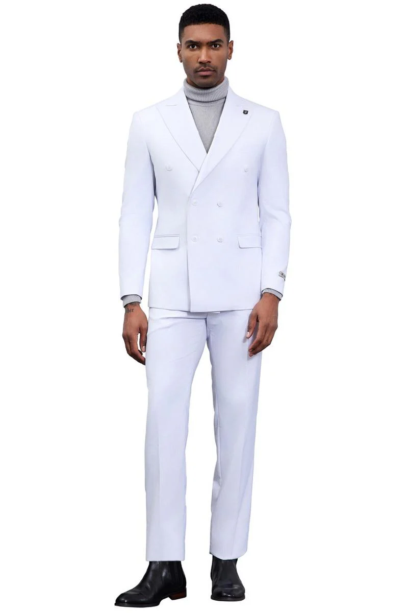 Men's Designer Stacy Adams Classic Double Breasted Suit in White - Image 2