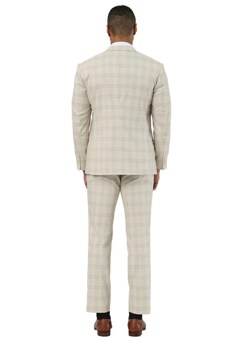 Men's Designer Stacy Adams Vested Glen Plaid Suit in Beige - Image 7