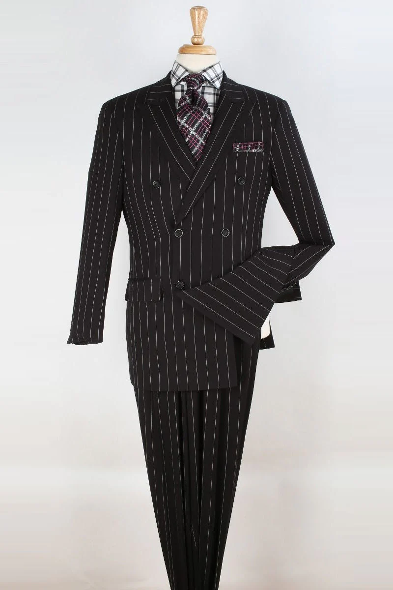 Apollo King "1920's Double Breasted Gangster Pinstripe Suit for Men - Black"