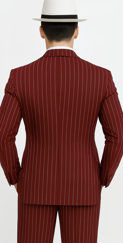 Mens Double Breasted Gangster Pinstripe Six Button Suit in black - Image 6