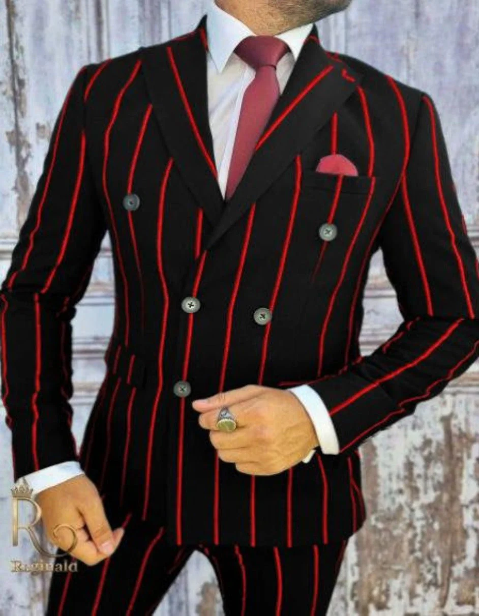 Mens Double Breasted Gangster Royal & White Suit - Image 2