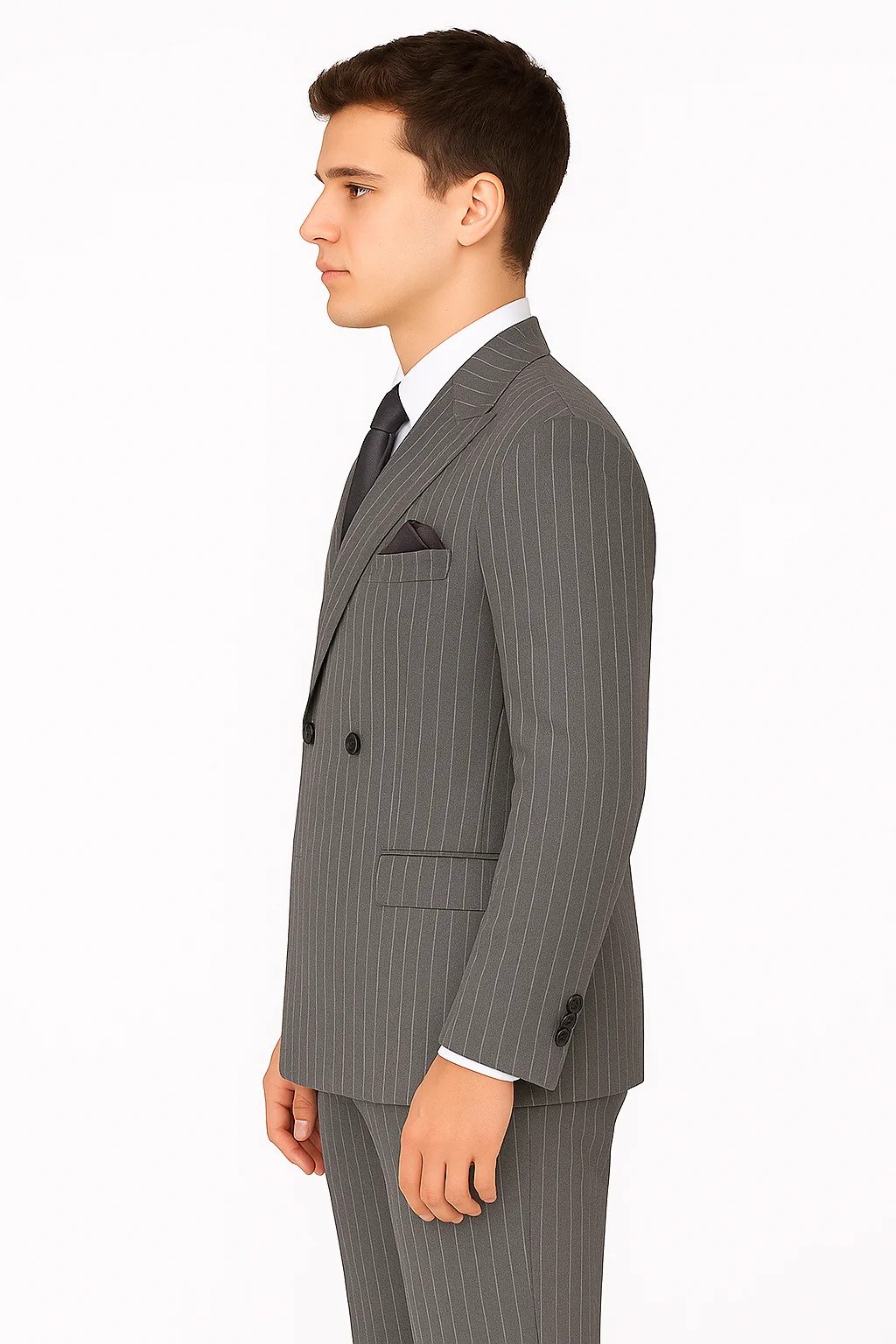 Mens Double Breasted Gomez Addams | Addams Family Costume in Charcoal Grey Pinstripe - Image 4