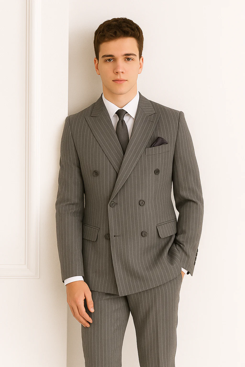 Mens Double Breasted Gomez Addams | Addams Family Costume in Charcoal Grey Pinstripe - Image 5