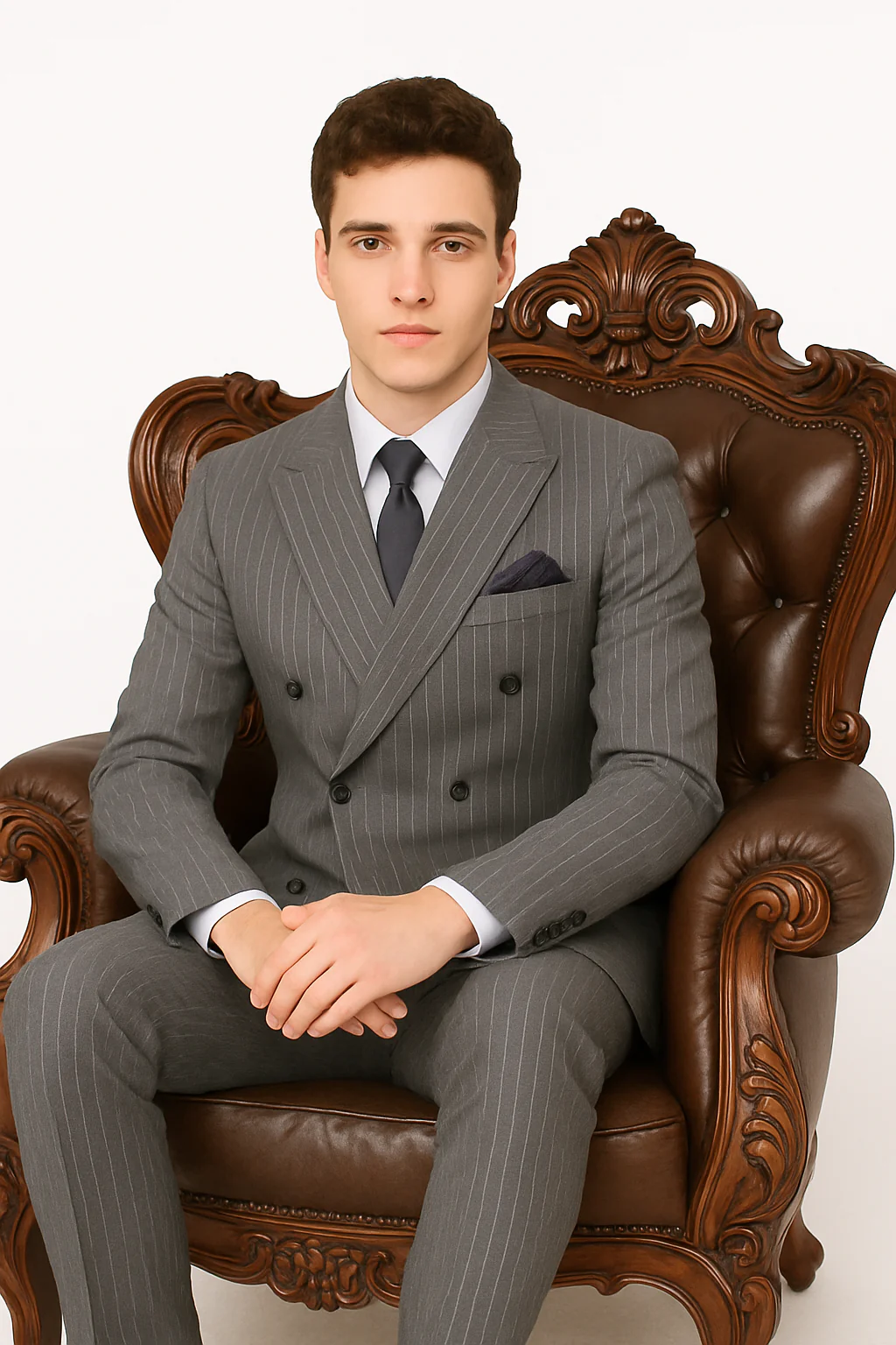 Mens Double Breasted Gomez Addams | Addams Family Costume in Charcoal Grey Pinstripe - Image 6