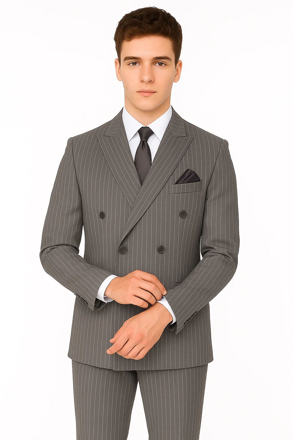 Mens Double Breasted Gomez Addams | Addams Family Costume in Charcoal Grey Pinstripe - Image 7