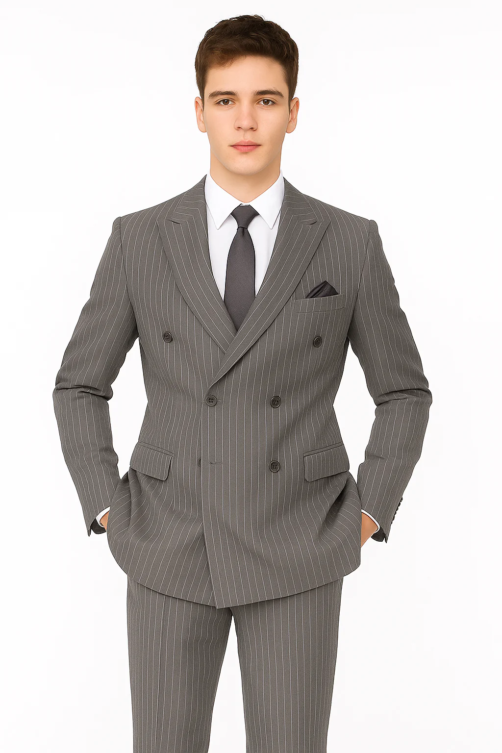 Mens Double Breasted Gomez Addams | Addams Family Costume in Charcoal Grey Pinstripe - Image 8