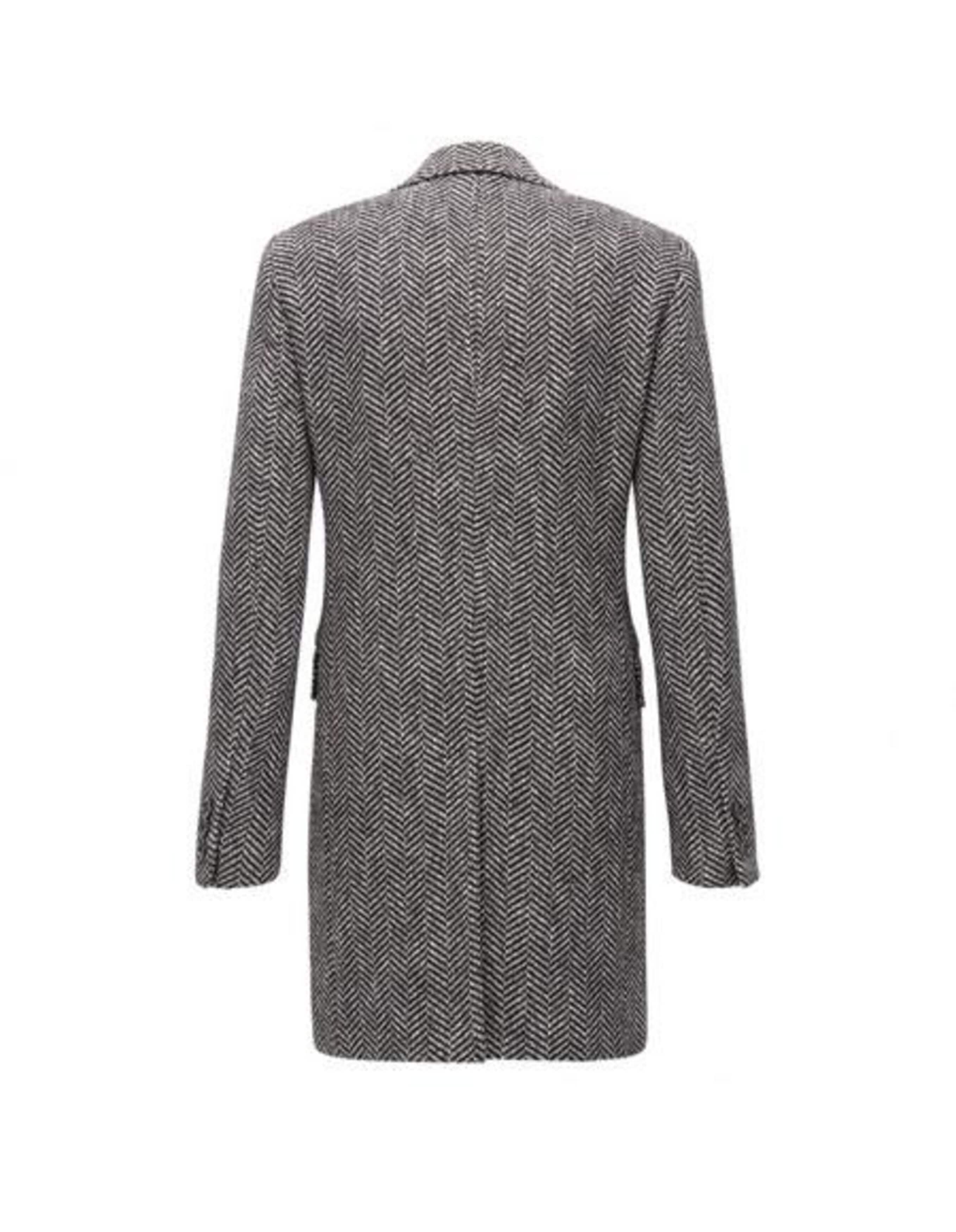 Men's Double Breasted Gray Herringbone Tweed Six Button Overcoat - Image 3