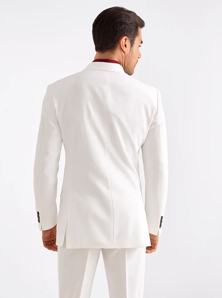 Mens Double Breasted Rayon Fabric Dress Blazer in White - Image 2