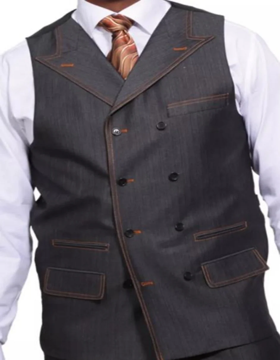 Mens Double Breasted Red and White Pinstripe Peak Lapel Six Button Suit - Image 3