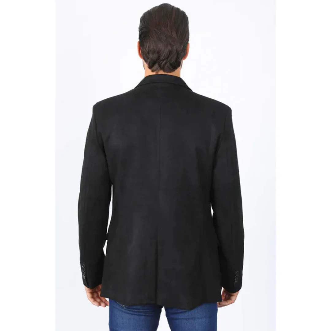 Mens Double Button Faux Suede Black Blazer - Image 3