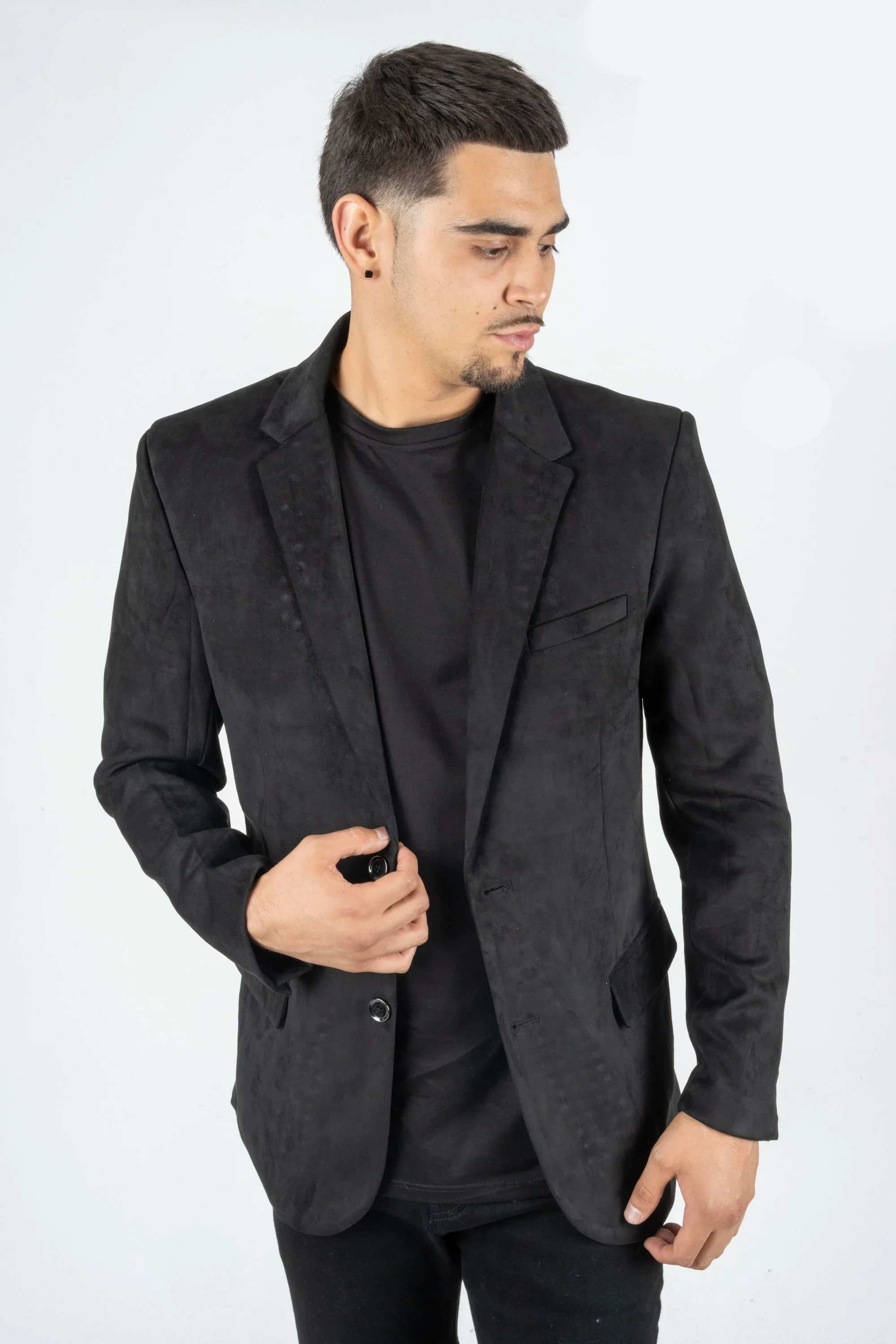 Mens Double Button Faux Suede Black Blazer - Image 6