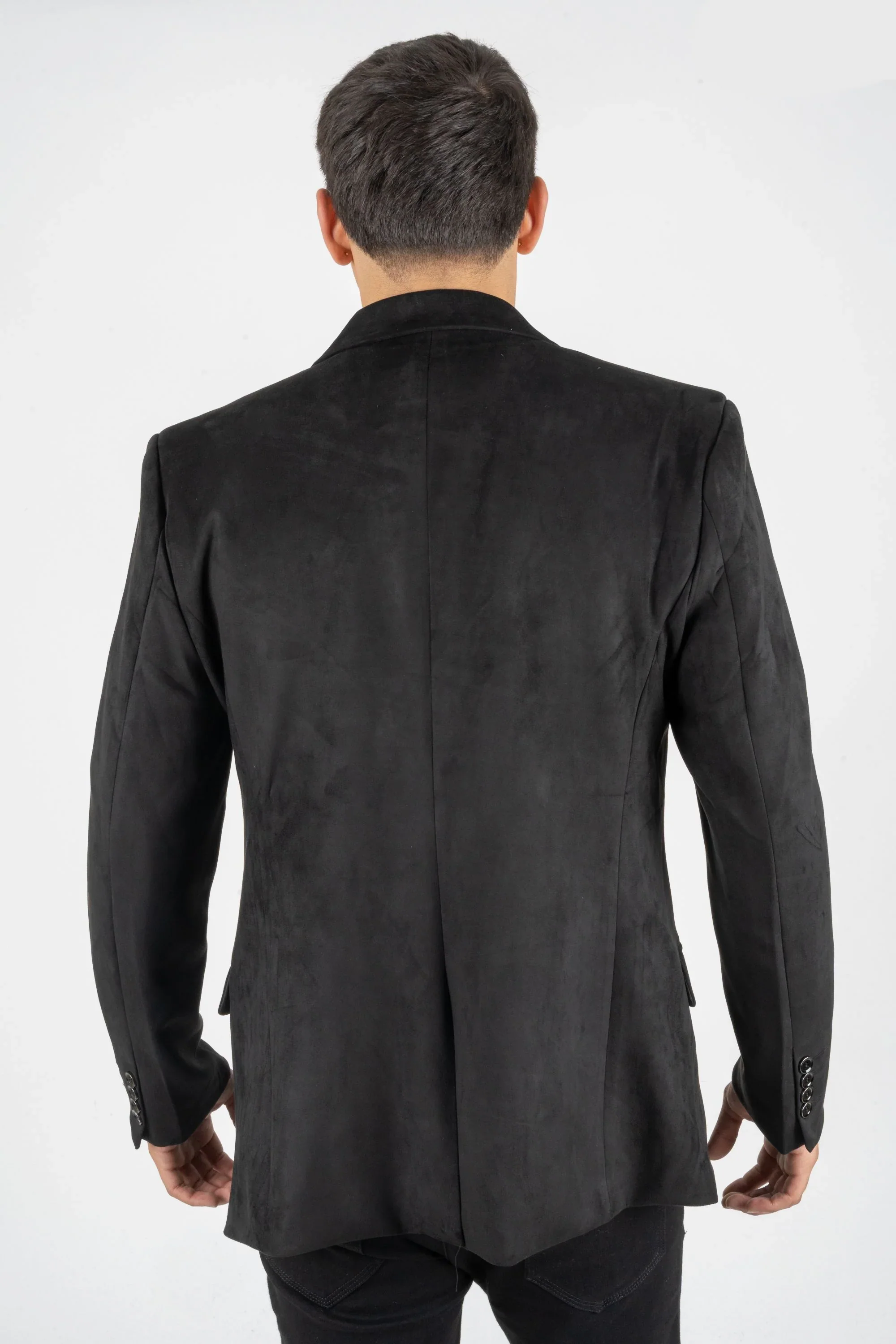 Mens Double Button Faux Suede Black Blazer - Image 7
