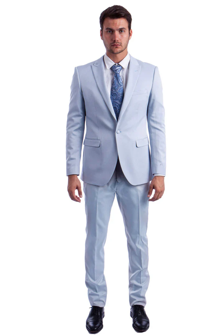 Mens Easter Suit - Jacket and Pants in Summer Color Light Blue One Button Modern Fit Light Weight - Image 2