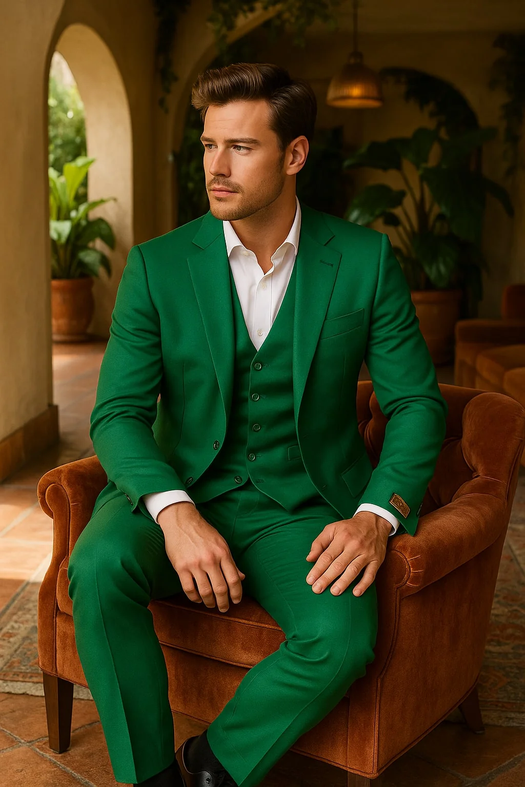 Mens Emerald Green 3-Piece Suit ƒ?? Slim Fit Wedding and Formal Suit by Alberto Nardoni - Image 3