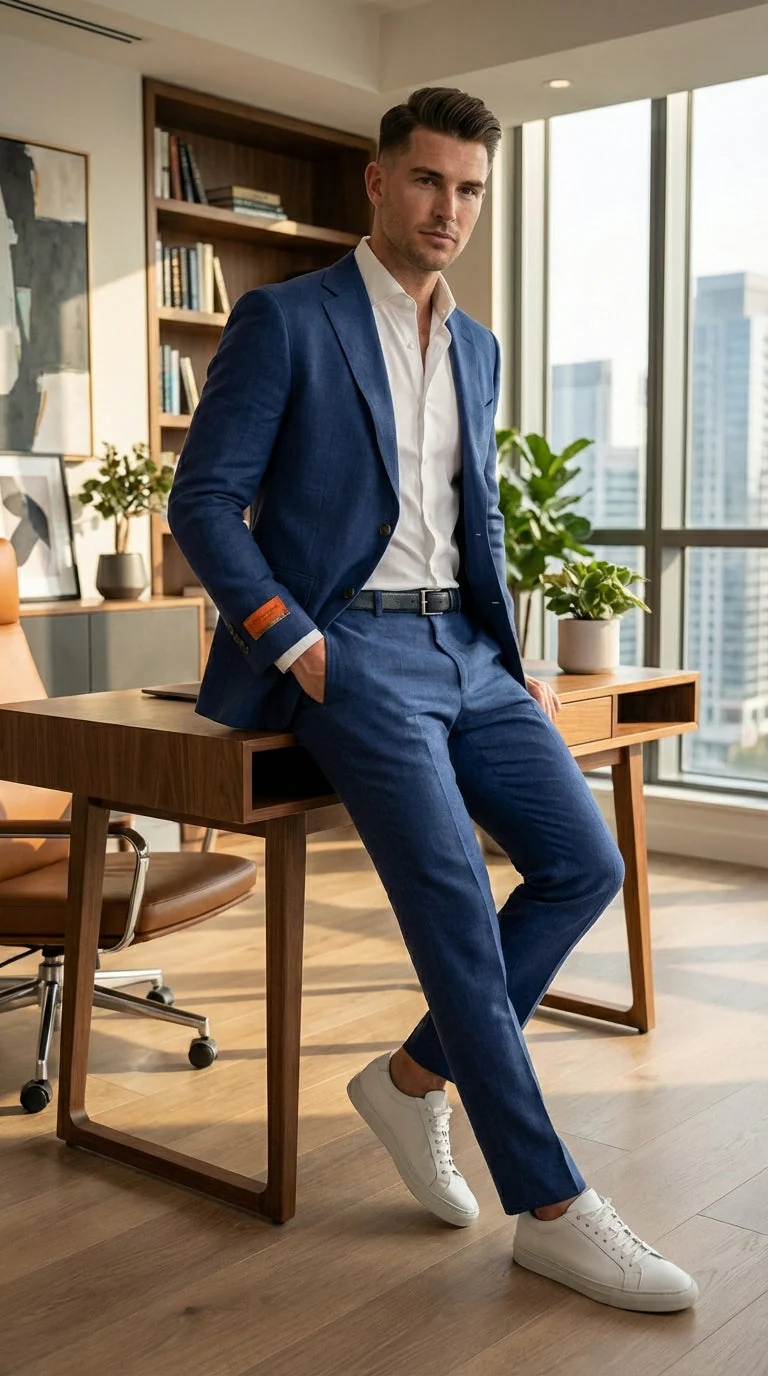 Mens Enzo Tovare Denim Blue Linen Summer Suit – Breathable Two Piece Suit for Wedding, Business, Travel - Image 12