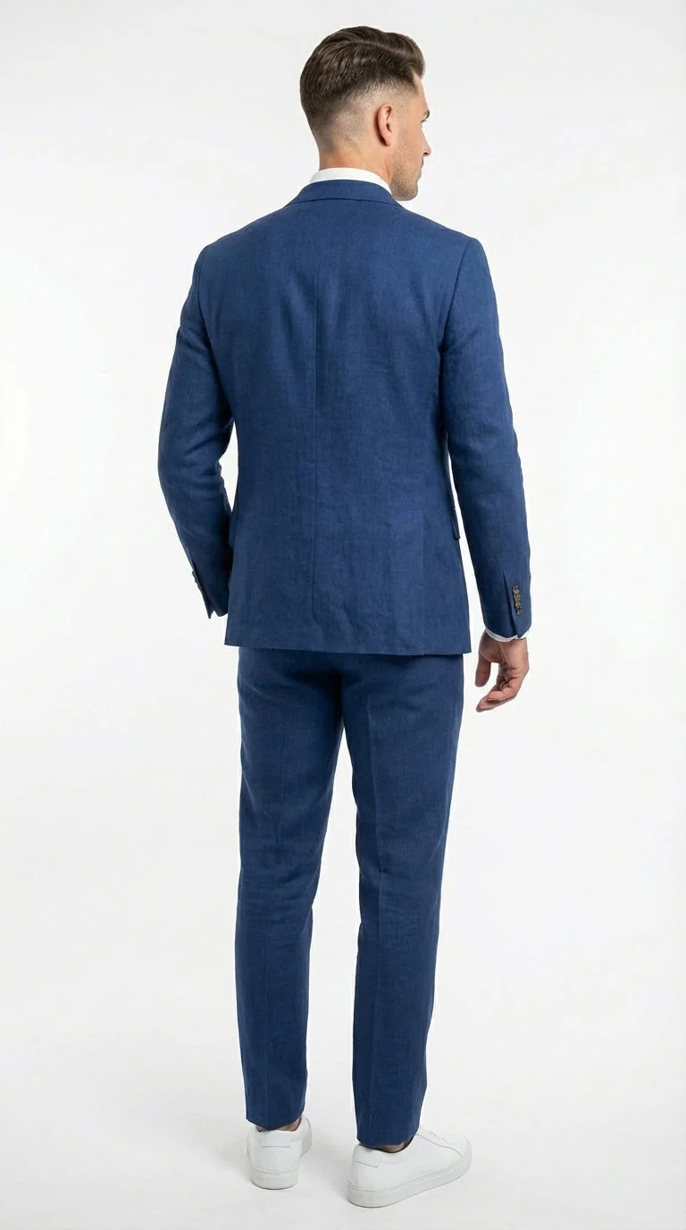 Mens Enzo Tovare Denim Blue Linen Summer Suit – Breathable Two Piece Suit for Wedding, Business, Travel - Image 2