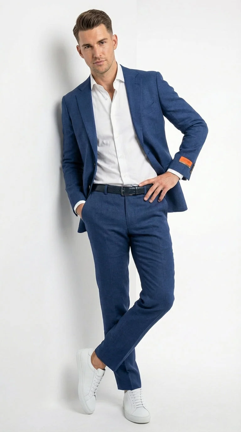 Mens Enzo Tovare Denim Blue Linen Summer Suit – Breathable Two Piece Suit for Wedding, Business, Travel - Image 3