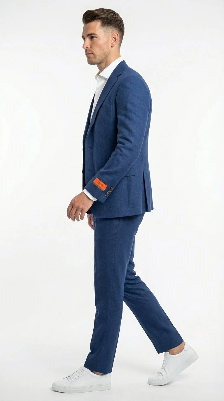 Mens Enzo Tovare Denim Blue Linen Summer Suit – Breathable Two Piece Suit for Wedding, Business, Travel - Image 4