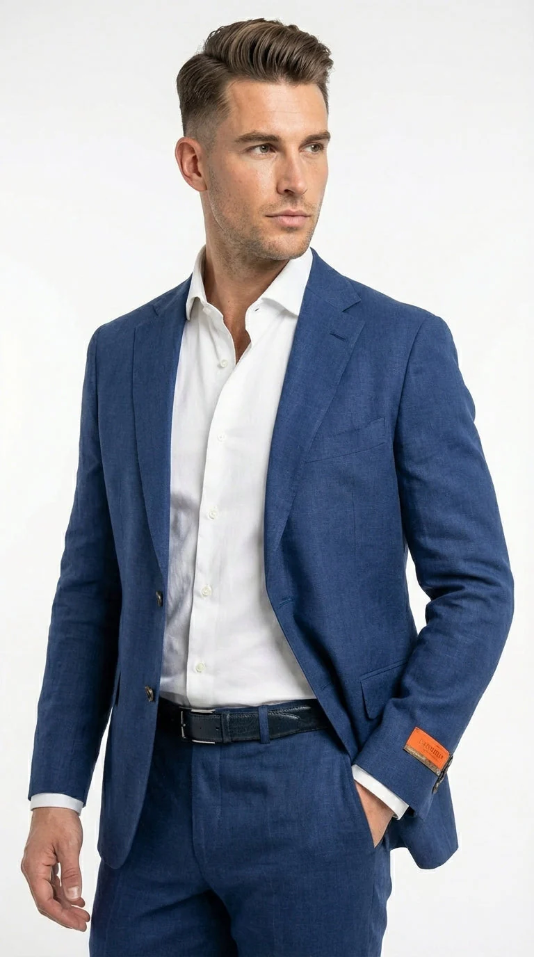 Mens Enzo Tovare Denim Blue Linen Summer Suit – Breathable Two Piece Suit for Wedding, Business, Travel - Image 5