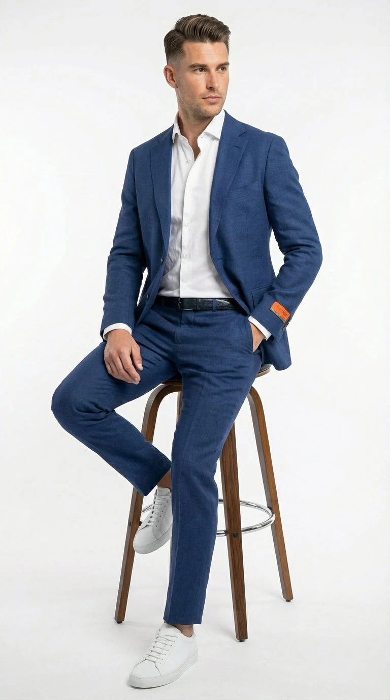 Mens Enzo Tovare Denim Blue Linen Summer Suit – Breathable Two Piece Suit for Wedding, Business, Travel - Image 8