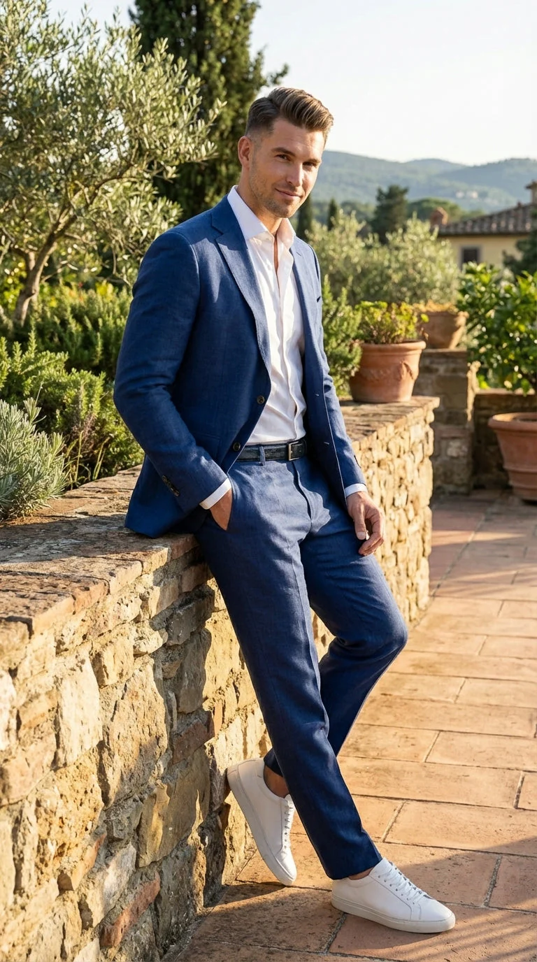 Mens Enzo Tovare Denim Blue Linen Summer Suit – Breathable Two Piece Suit for Wedding, Business, Travel - Image 9