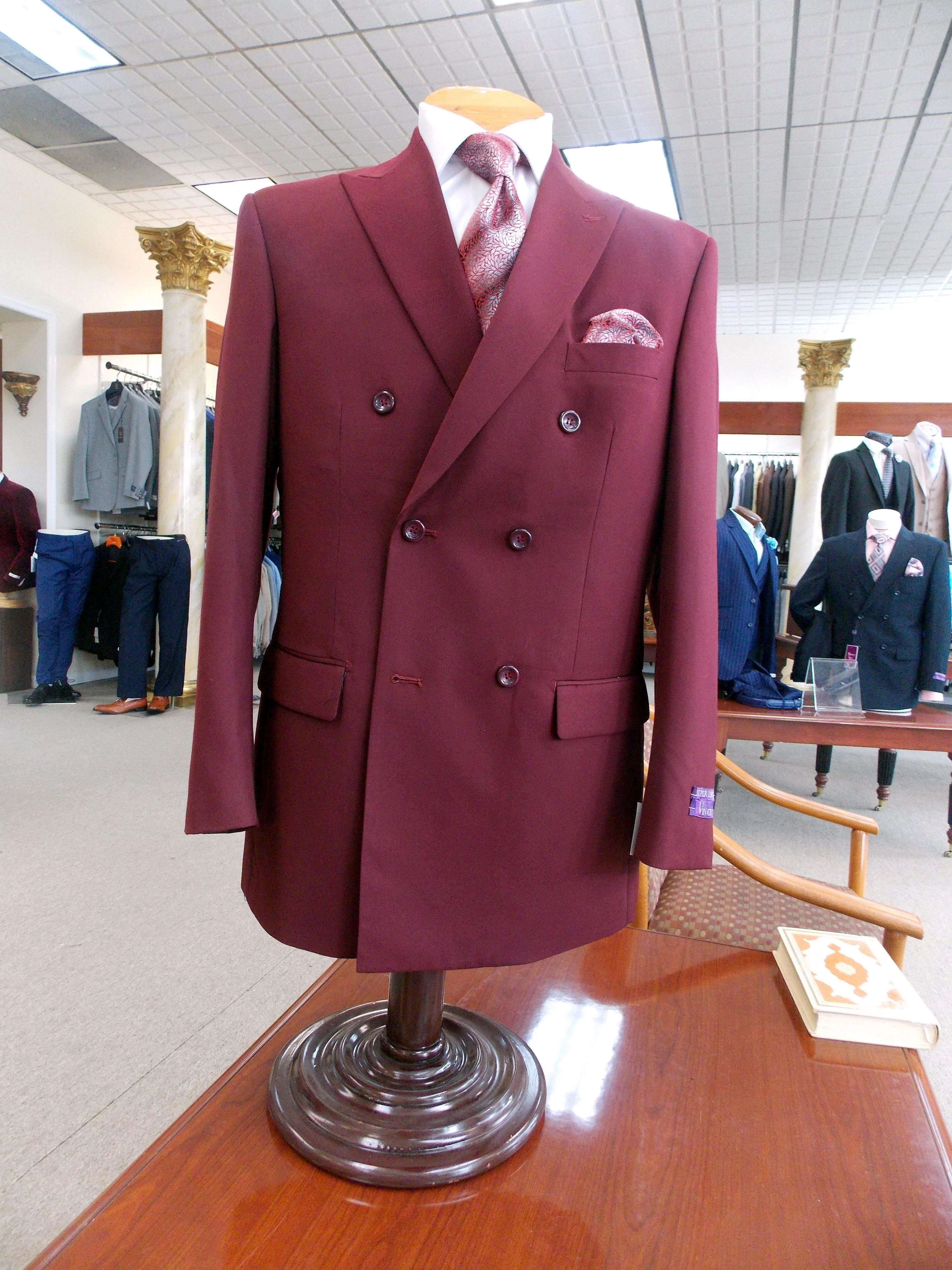Burgundy Double Breasted Regular Fit Suit - Image 2