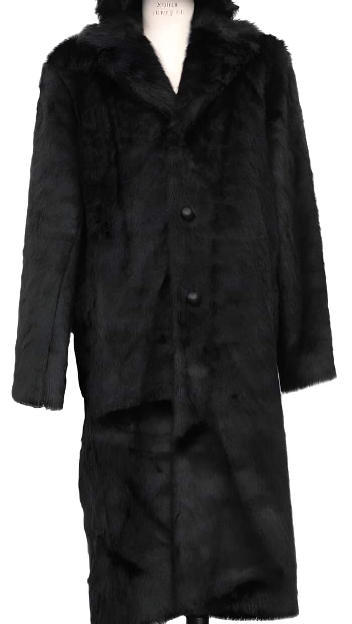 Mens Fashion Black Faux Fur Overcoat - Image 2