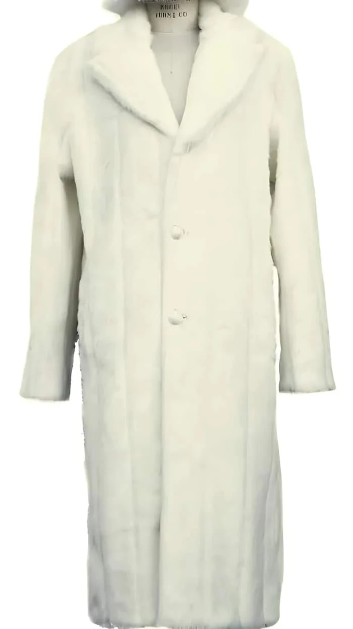 Mens Fashion Black Faux Fur Overcoat - Image 4