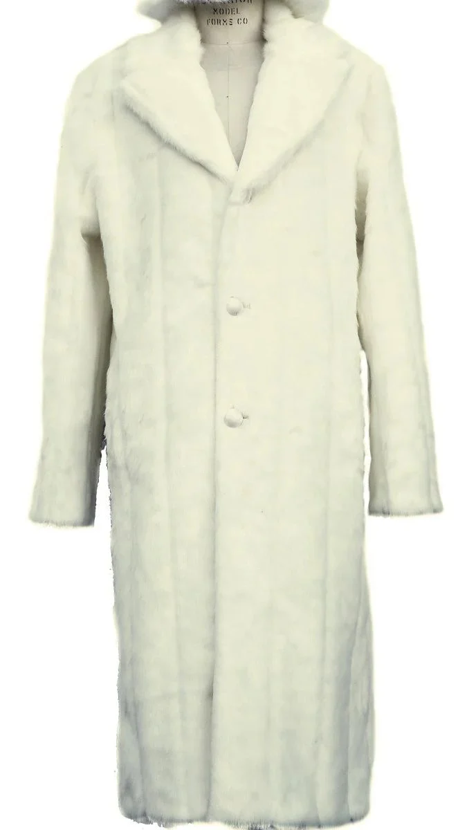 Mens Faux Fur Trench Coat -  White Brown Black Faux Fur Jacket - Image 4