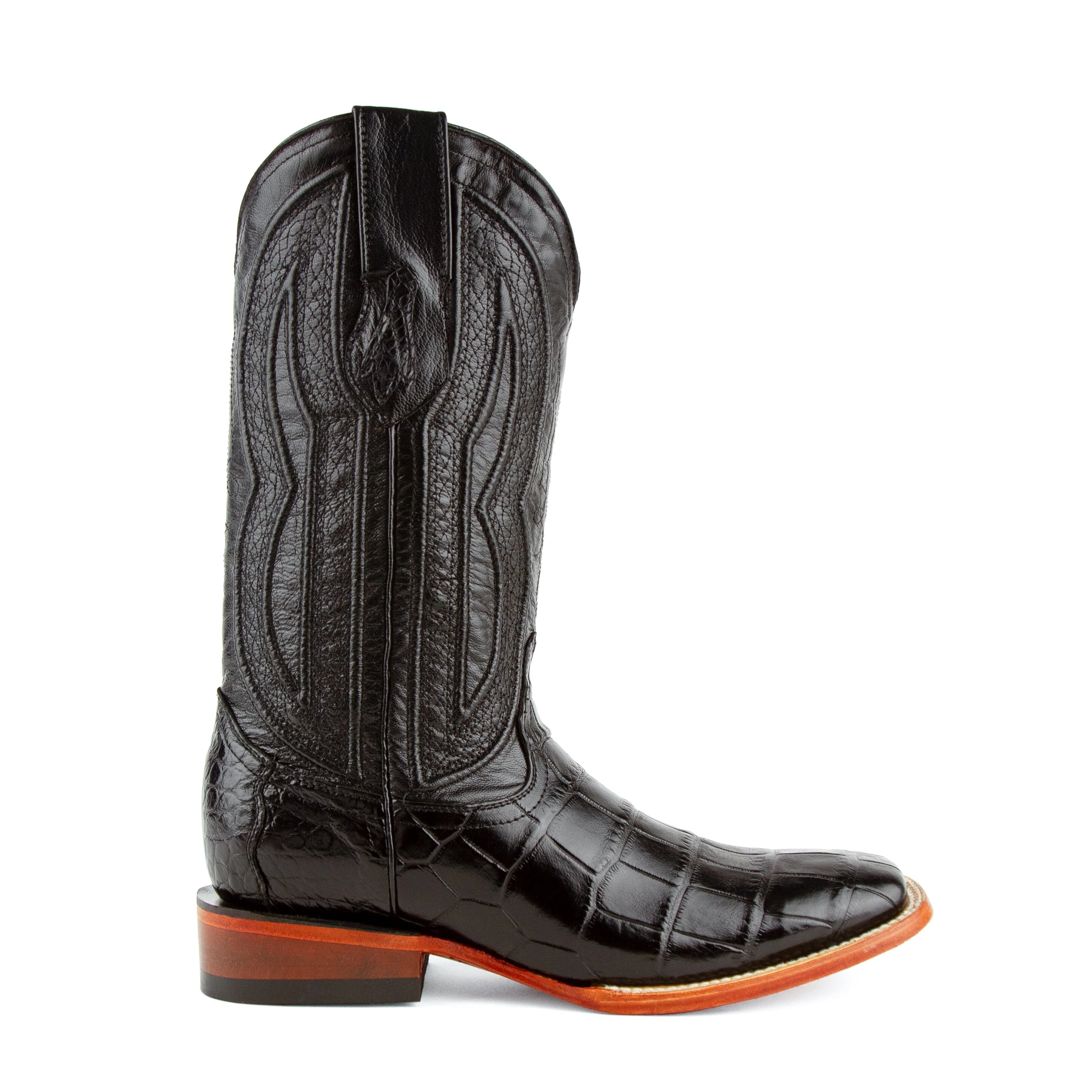 Mens Ferrini Alligator Belly Square Toe Cowboy Boot in Black - Image 3
