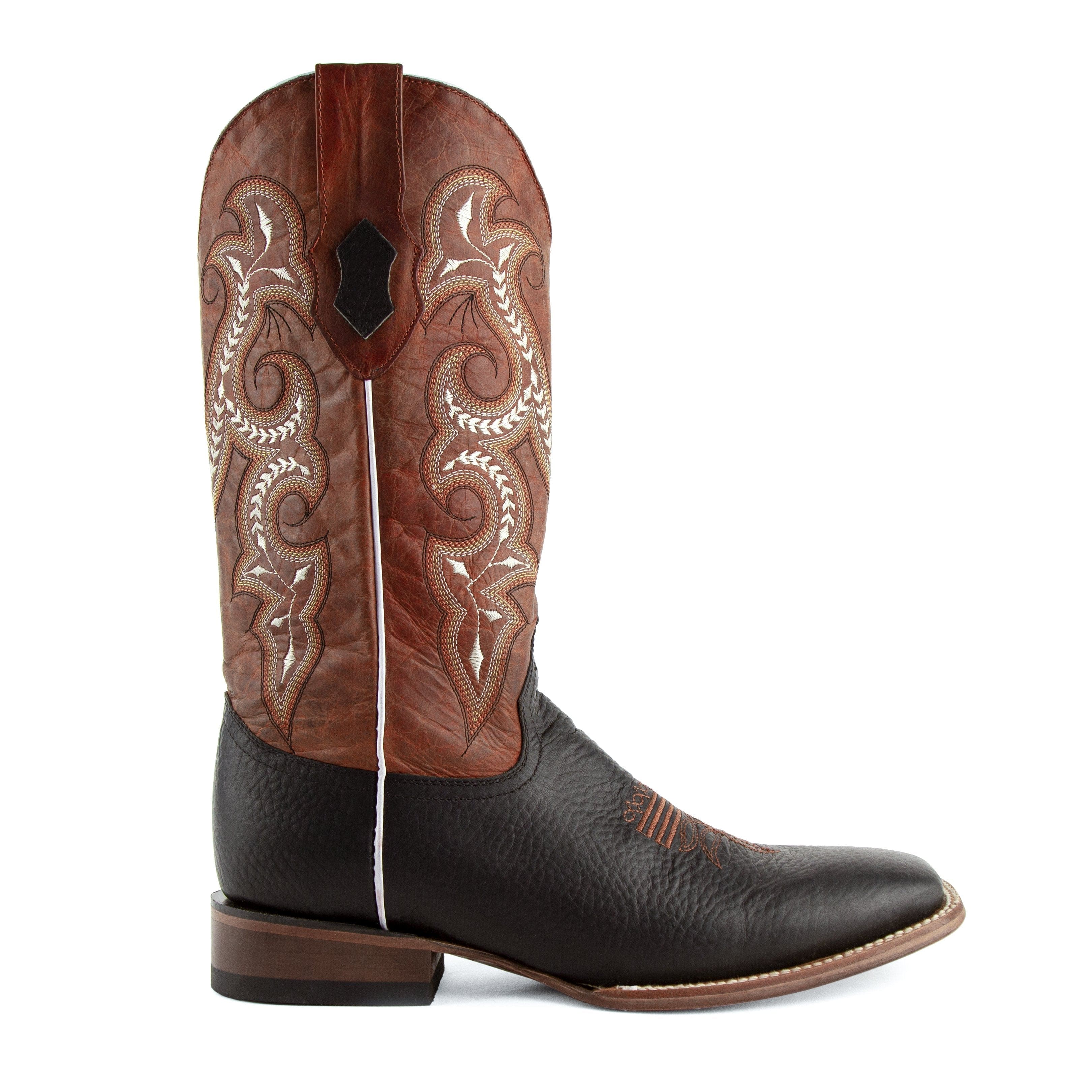 Mens Ferrini Distressed Leather Cowboy Boot in Black & Rust - Image 3