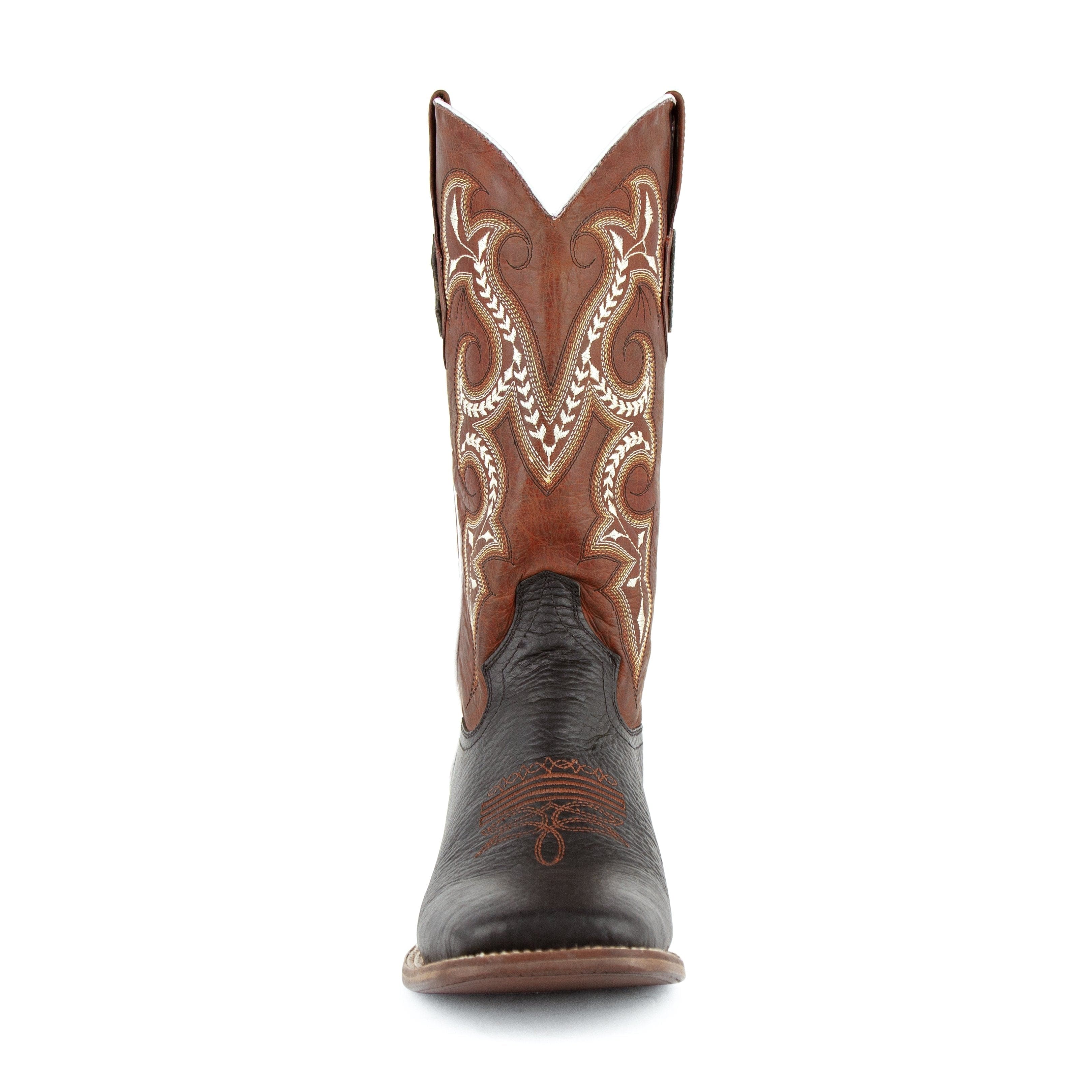 Mens Ferrini Distressed Leather Cowboy Boot in Black & Rust - Image 4