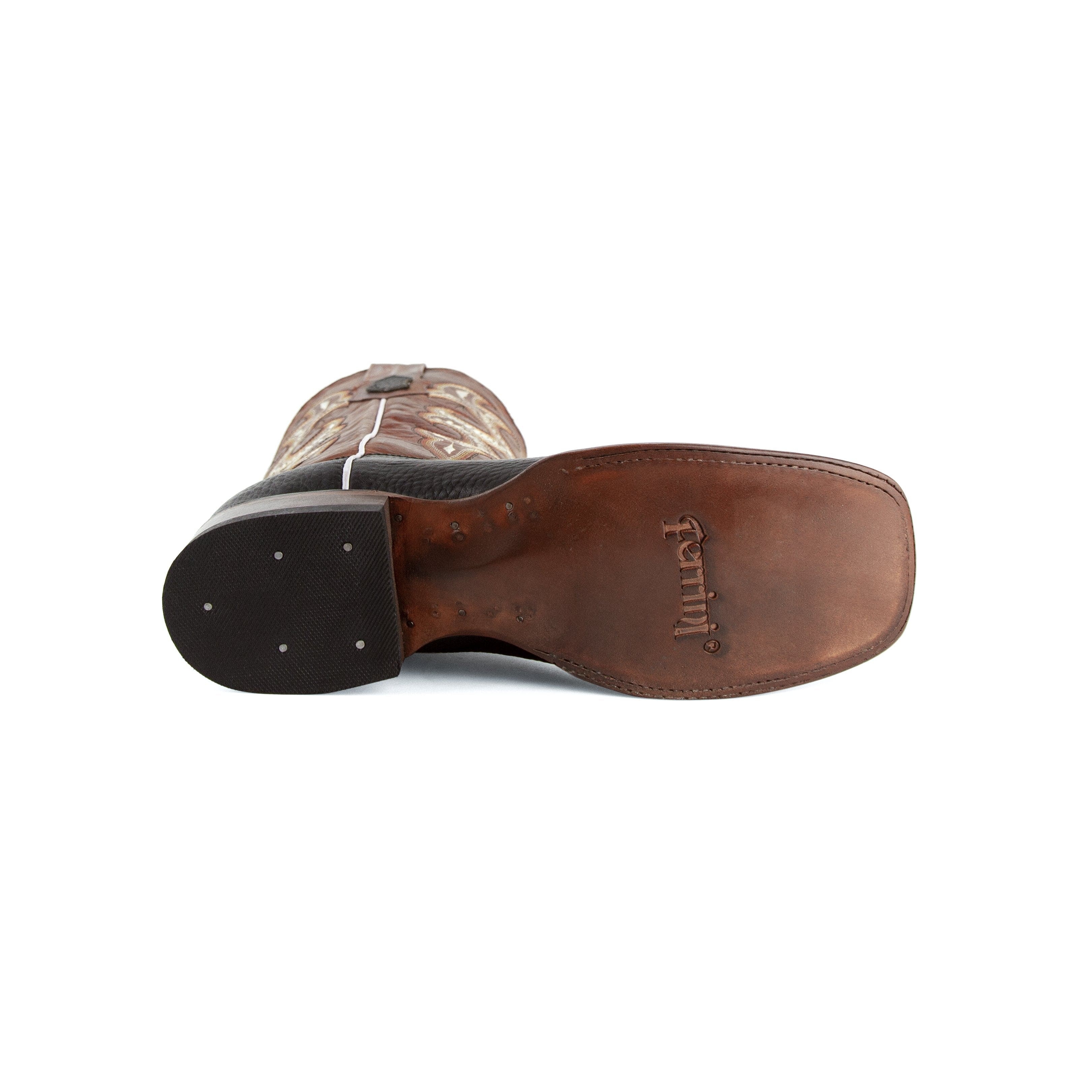 Mens Ferrini Distressed Leather Cowboy Boot in Black & Rust - Image 6
