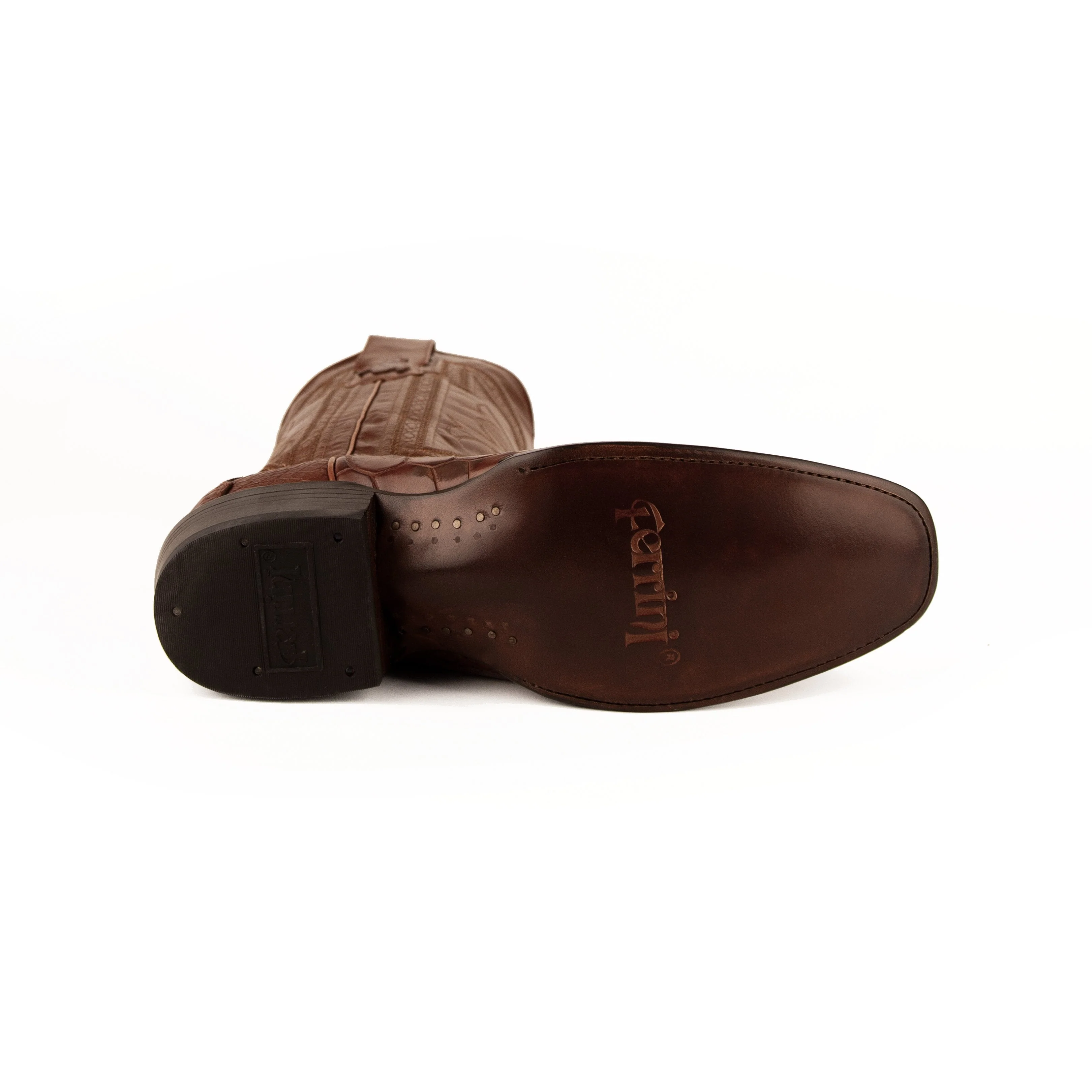 Mens Ferrini French Toe Alligator Belly Cowboy Boot in Cognac - Image 6